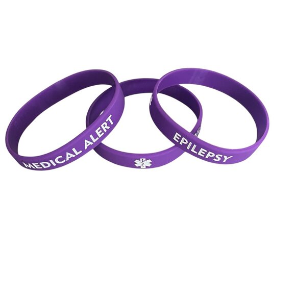 NEW! LOT OF 6 Epilepsy Medical ID Silicone Bracelets Adult Sized - Picture 2 of 2